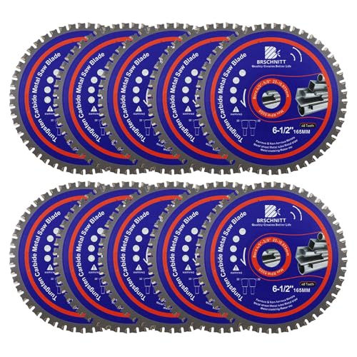 6-1/2" Metal Cutting Circular Saw Blade - BRSCHNITT 10pcs Tungsten Carbide Tipped TCT Saw Blades for Iron, Iron Pipe, Ferrous Metals 48T Arbor:4/5"-5/8"