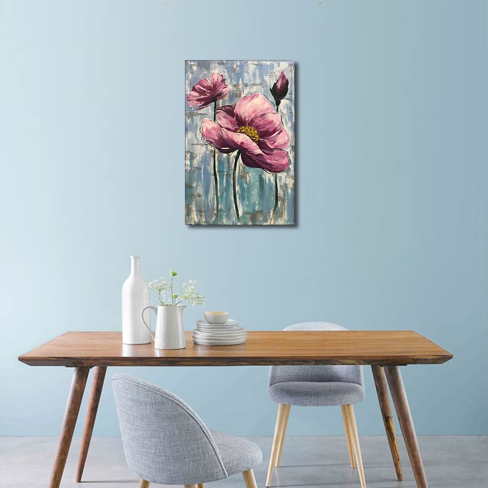 TISHIRON Canvas Wall art Flowers Petals Oil Painting Prints,Abstract Style Painting Flower Wall Art Artwork for Bathroom Bedroom Living Room Home Decoration Framed Ready to Hang 16x24 in - Image 4