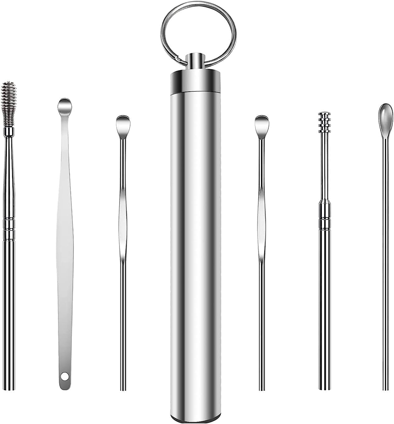 Premium 6 in 1 Ear Wax Cleaner Set, Ear Wax Remover Stainless Steel Tool kit with Ear Pick Ear Wax Collector Spiral Ears Curette Cleaning Wax Pick Kit
