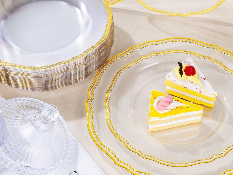 Hioasis 60pcs Clear Plastic Plates - Clear and Gold Disposable Dinnerware with Gold Rim, Heavy-duty, 10.25 inch, Dinner Plates for Party & Wedding - Image 8