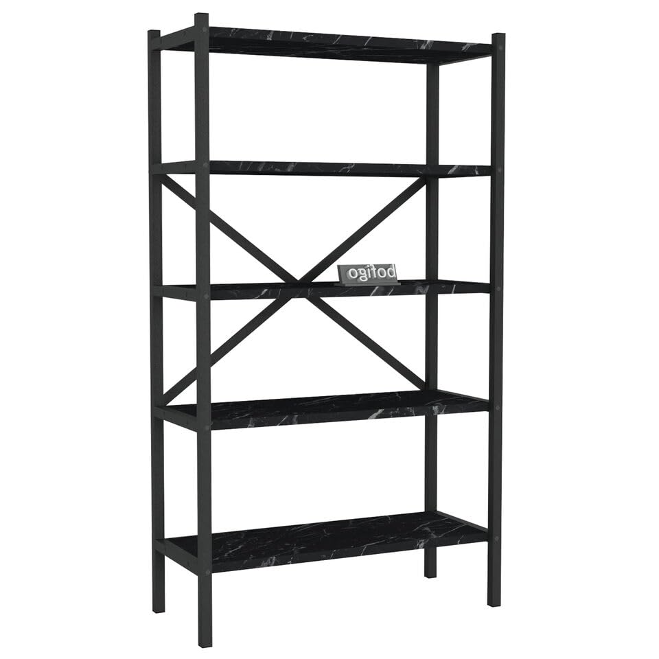 Tribesigns Libreria a 5 ripiani, altezza 180 cm, autoportante, in legno, moderna, per soggiorno, camera da letto, casa, ufficio, noce