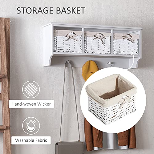 Homcom 32" Coat Rack Wall Mounted With Shelf, Rustic Entryway Storage Organizer With 3 Hooks 3 Baskets For Hats - Antique White #TOP4