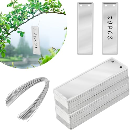 50 Pcs Metal Plant Tags, Aluminum Plant Labels with Metal Wire Double Sided Write Labels Hanging...