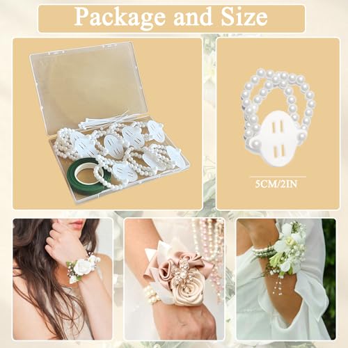 Corsage Wristlet Band 8Pcs Wrist Corsage Bracelets,Pearl Stretch Elastic Wristlets for Wedding Party Prom DIY Wrist Corsage Supplies4
