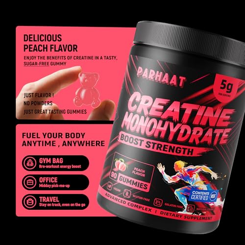 Image of NSF Certified Creatine Gummy - Creatine Monohydrate Gummies 5g for Men & Women - Boost Focus,Strength, and Endurance, Vegan, Gluten-Free, Non-GMO, 2.5 Gram Creatine per Gummy (Peach 90 ct)