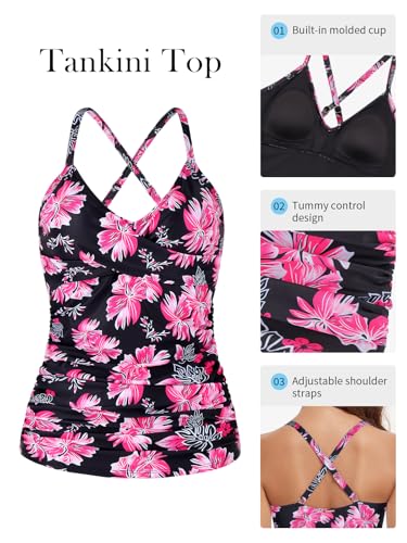 Image of RELELCIGA Women's Tankini Top V Neck Ruched Tummy Control Bathing Suit Top