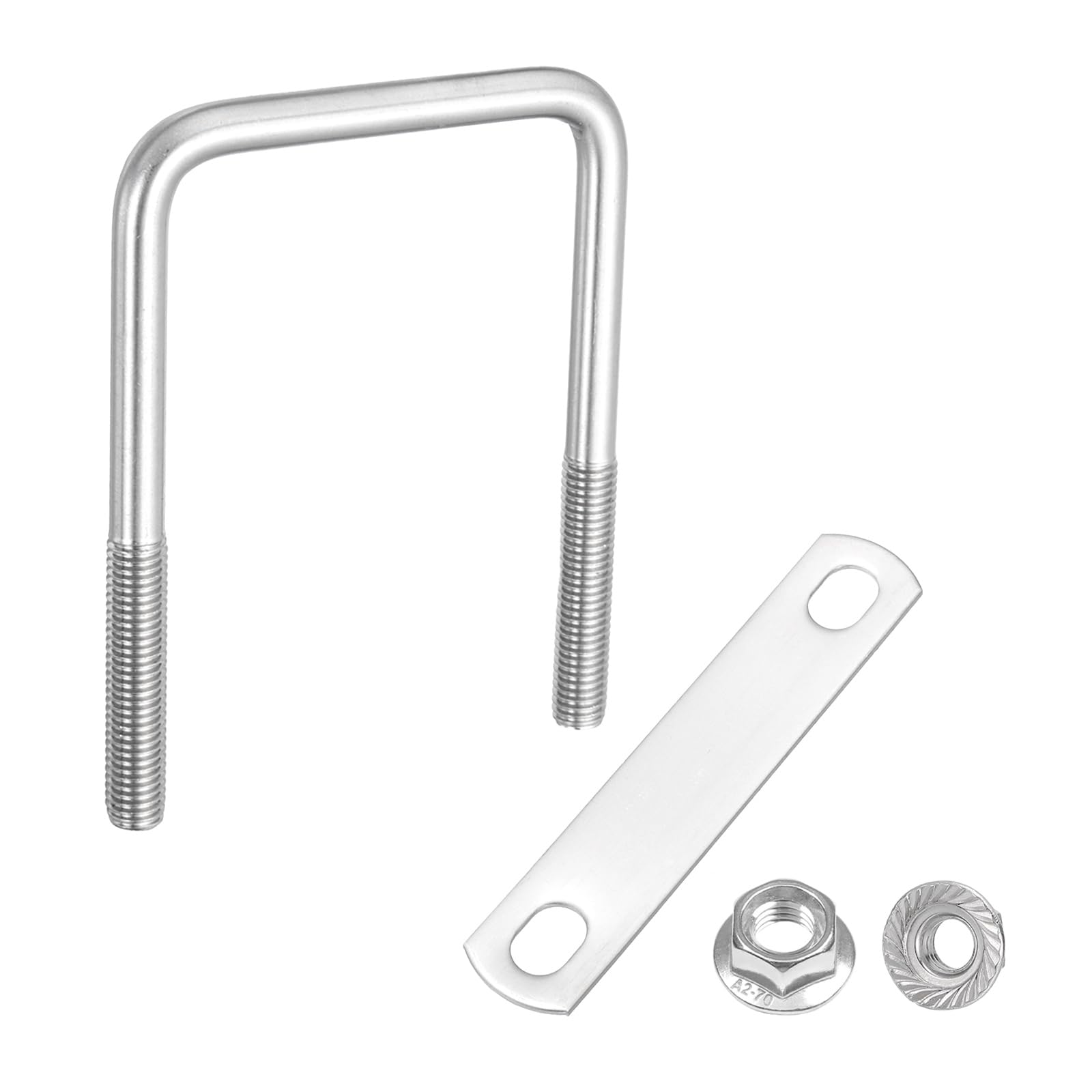 sourcing map M10 3 Inch Inner Wide Square U Bolts, 4-3/4 Inch Length 304 Stainless Steel U-Bolts with Flange Hexagon Nuts, Frame Plates for Trailer, Automotive, (75mm W x 120mm L)