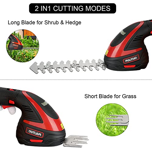 Pulituo Cordless Hedge + Grass Trimmer 2-In-1, Electric Power Bush Shrub Trimmer With 2 Pcs 2000Mah/12V Battery, 1-Hour Fast Charger #TOP4