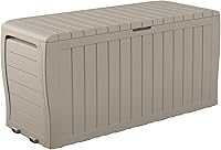 Vista 1 de Keter Marvel Plus - Caja de almacenamiento de resina para exteriores de 71 galones para cojines de muebles de patio, almohadas, herramientas de Beige