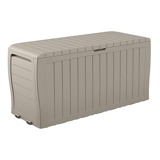 Keter Marvel Plus 71 Gallon Resin Outdoor Storage Box for Patio Furniture Cushions, Throw Pillows, Garden Tools and Pool Floats, Beige