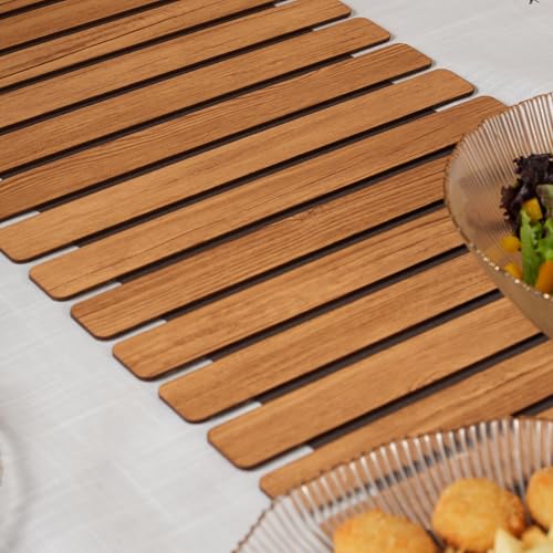 Image of HOME 360 Modern Slat Table Runner | Decorative Finish MDF Slats with Intricate Cut-Out Patterns | Rollable Table Centerpiece for Dining Room, Kitchen | (TAN 2, 14X72 INCH)