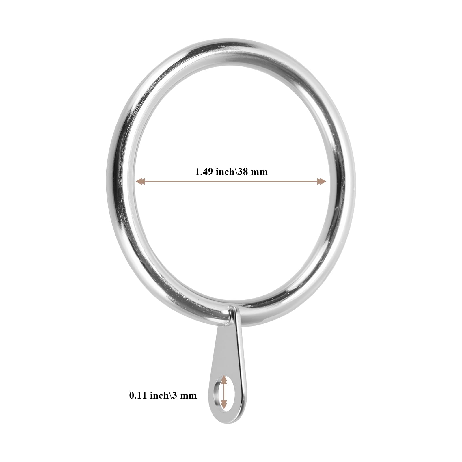 Confezione da 100 anelli in metallo per tende da doccia e tendaggi decorativi, 38 mm, argento