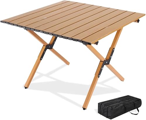 ZYAWP Mesa de camping plegable con bolsa de transporte, mesa enrollable ligera de aluminio, mesa de campamento plegable que se pliega, mesa de playa