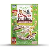 INABA Churu Fun Bites for Cats, Soft & Chewy Baked Chicken Wrapped Filled Cat Treats with Taurine, 0.42 Ounces Each Tetra, 3 Tetras, Chicken with Pumpkin Recipe