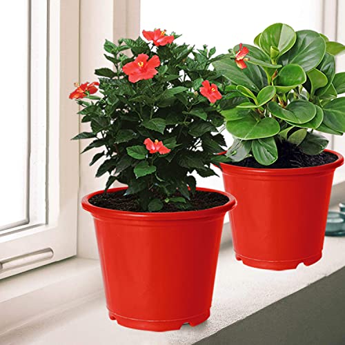 Image of Kuber Industries Durable Plastic Flower Pot|Gamla with Drain Holes for Indoor Home Decor & Outdoor Balcony,Garden,6 inchx5 inch,Pack of 5 (Red)