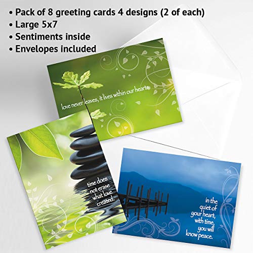 Thoughts Of Peace Sympathy Greeting Cards - Set Of 8 (4 Designs), Large 5" X 7", Sympathy Cards With Sentiments Inside, White Envelopes #TOP4