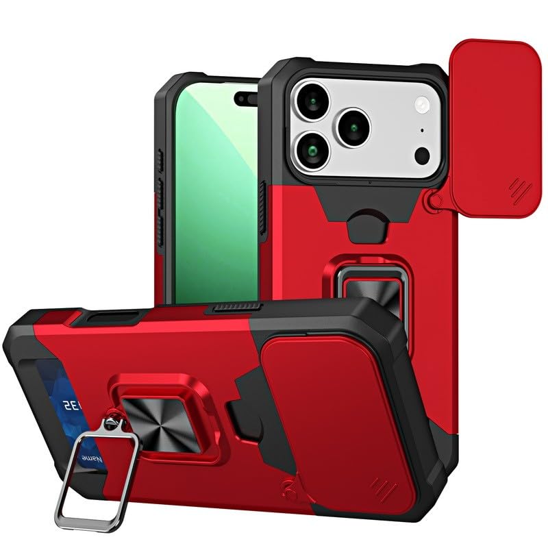 Coque iPhone 13 Pro Max rouge rigide en silicone avec anneau de support arrière