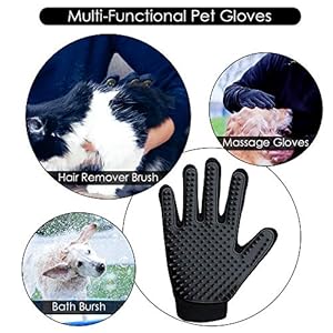 Upgrade Version Pet Grooming Glove – Gentle Deshedding Brush Glove – Efficient Pet Hair Remover Mitt – Enhanced Five Finger Design – Perfect for Dog & Cat with Long & Short Fur – 1 Pair (Black)