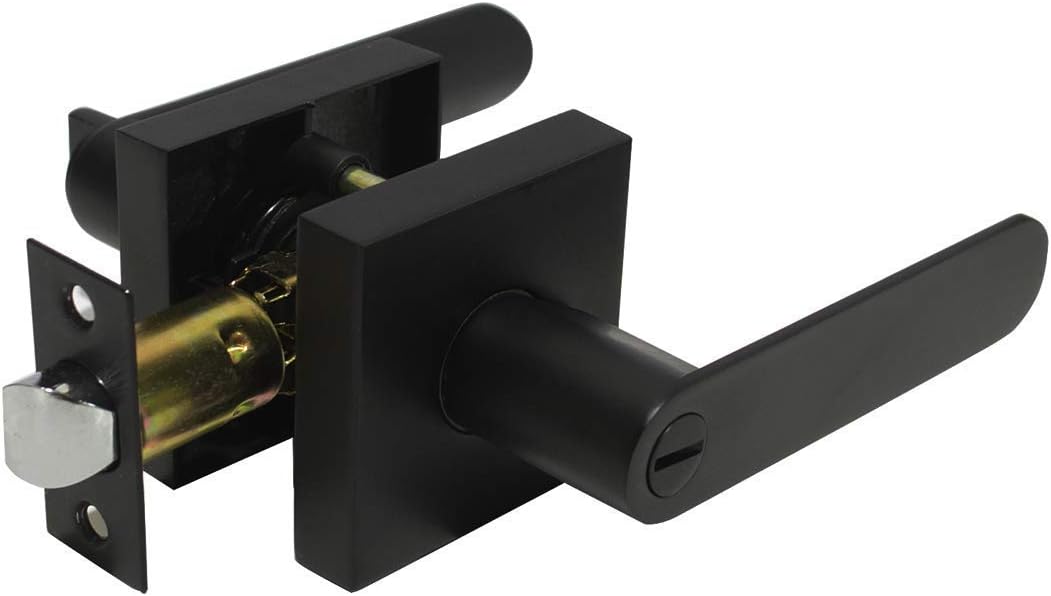 Interior Privacy Door Lever for Bedroom Stainless Steel Bathroom Flat Reversible Door Handle Square Door Lock Set Without Key Black/Door Knob-A