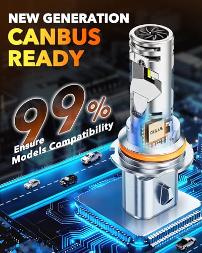 Image of OXILAM 9007 /HB5 LED Light Bulbs, Wireless HB5 Light Bulb, 1000% Ultra Bright 6500K Cool White, 1:1 Mini Size, CANbus Ready No Flicker, Pack of 2