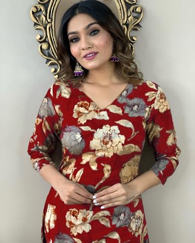 Image of GoSriKi Women's Cotton Blend Printed Kurta with Pant