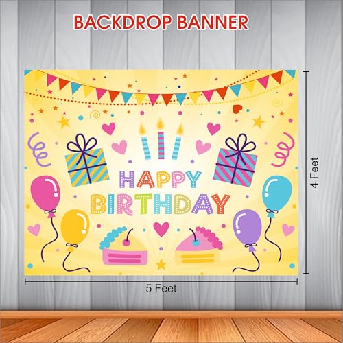 Image of Happy Birthday Backdrop 5x4 Ft | Backdrops for Decoration | Birthday Decoration Backdrop | Banner for Kids Theme Party