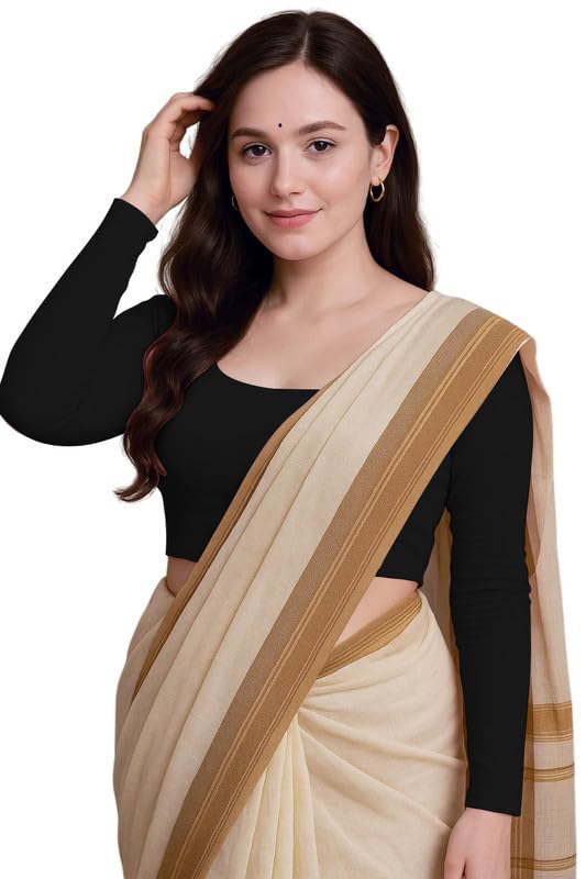 Readymade Cotton Fitted Saree Blouse for Women Full Sleeve Square Round U Neck Regular fit Stretchable Pullon Western Stylish Crop Top VX17