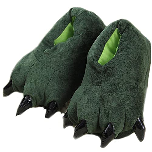 Unisex Plush Animal Paw Slippers - Fuzzy Warm House Shoes with Dinosaur Paw & Claw Design