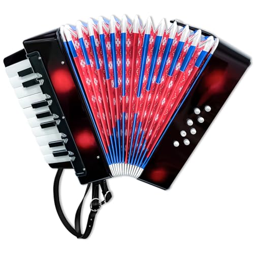 Julymoda 17 Keys Mini Accordion, 8 Bass Button Lightweight Accordion Gift for Beginners, Practice and Educational Musical Instrument (Black)