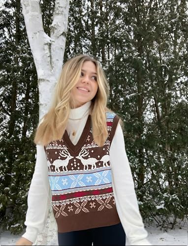 Image of JULYCLO Christmas Sweater Vest Women Ugly Xmas Reindeer Knit Sweaters Casual Santa Snowflake V Neck Sleeveless Outwear Tops