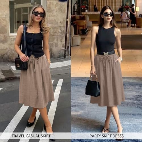 Image of Witsmile Women's Summer Pleated High Waisted Casual Flowy Skirt Pockets