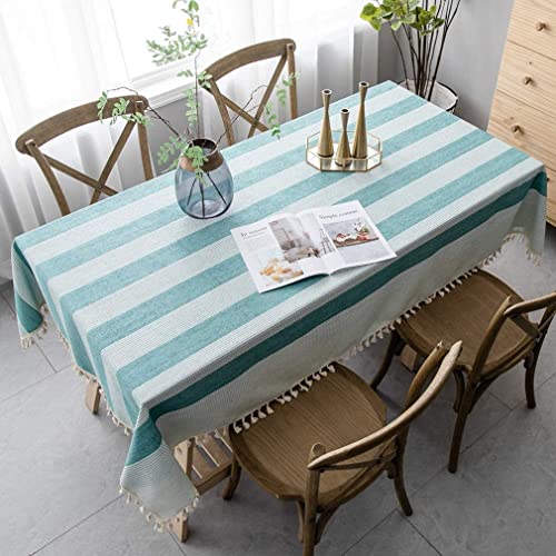 Pahajim Tischdecke Rechteckige Tischdecke Abwaschbar Tischdecke Baumwolle Leinen Gestreiftes Quasten Design Moderne Elegante Tischdecke für Home Küche Dekoration(Grün, 140 x 200 cm) Cover