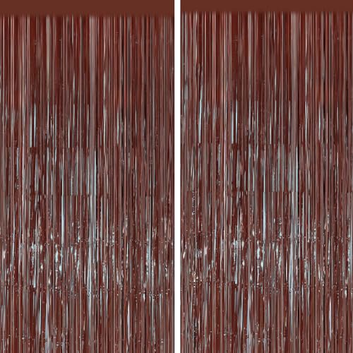 Image of 2PCS Coffee Foil Fringe Backdrop Curtains, Brown Tinsel Streamers Birthday Party Decorations, Fringe Backdrop for Graduation, Baby Shower, Gender Reveal, Disco Party Bachelorette Xmas Party Decors