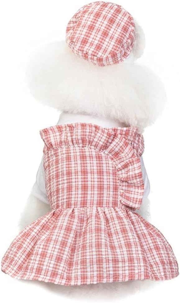 Spring Summer Pet Clothes Cute Pet Dog Plaid Dress Thin Small Medium Dog Teddy Chihuahua Clothing Sweety Pet Puppy Outfits (Color : Pink Size : S Code) (Pink XScode)