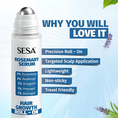 Image of Sesa Rosemary Hair Growth Serum Roll-On, 25 ml | With 3% Rosemary, 3% Redensyl, 2% Anagain, 1% Procapil & 1% Baicapil | For Hair Fall Control & Hair Density | Precision Roll - on for Targeted Scalp Application | Lightweight & Non-Sticky | For Men & Women