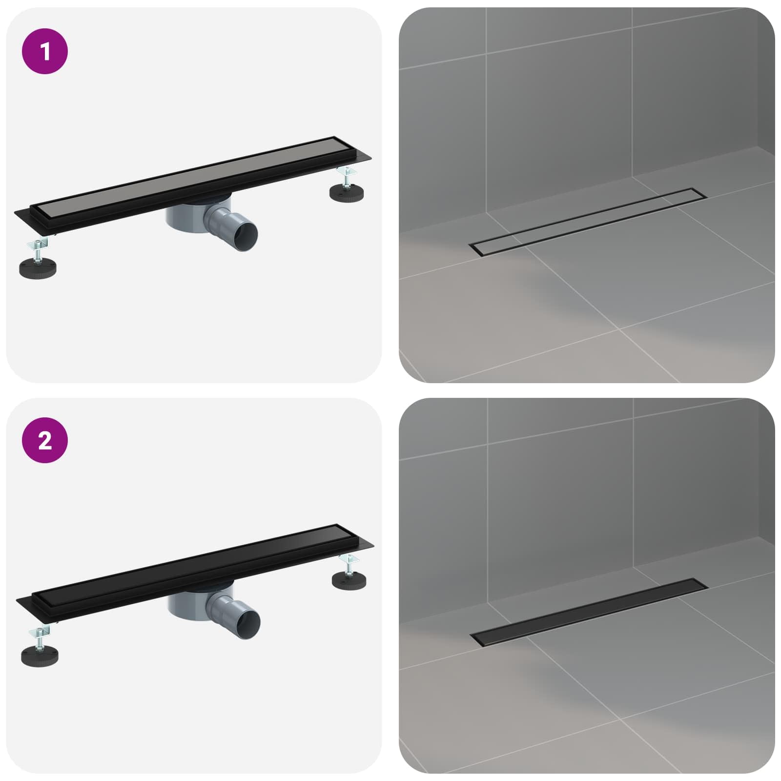 Desagüe de ducha 2 en 1 con sifón de 360°, negro, 60 cm, acero inoxidable 304, desagüe de desagüe con cierre de olor, para ducha, baño, cocina, sanitario, altura regulable 0 30 mm, apto para