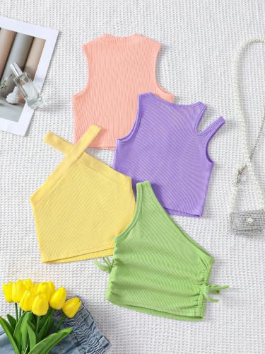 Image of OYOANGLE Toddler Girl's 4 Pack Ribbed Knit Crop Tank Tops Set One Shoulder Summer Camisole