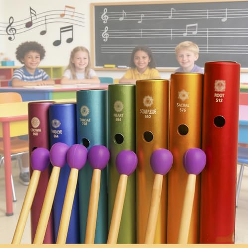 Set di strumenti a percussione in alluminio Wah Wah Tube - 7 pezzi con battitore per accompagnamento musicale e meditazione