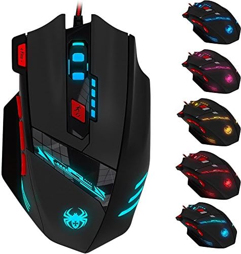Zelotes T90 Professional 9200 DPI High Precision USB Wired Gaming Mouse,8 Buttons,With 7 kinds modes of LED Colorful Breathing Light, Weight Tuning Set (Black)