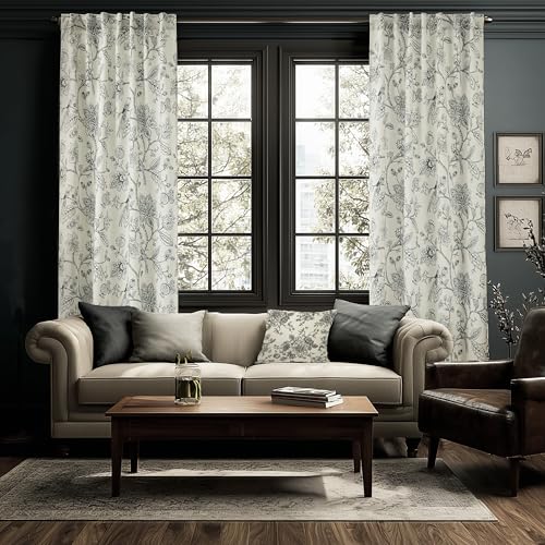 Black Vintage Farmhouse Floral Curtains, 8FT Floor to Ceiling Curtain Drapes for Living Room Bedroom 96 Inches Long 2 Panels Set