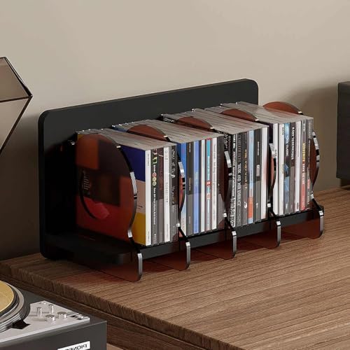 Black Wooden CD Storage Box, 4-Zone DVD Display Rack with Acrylic Baffle, Holds 20 CDs, Organized Storage for Study & Bedroom, Easy Installation, Stylish & Durable