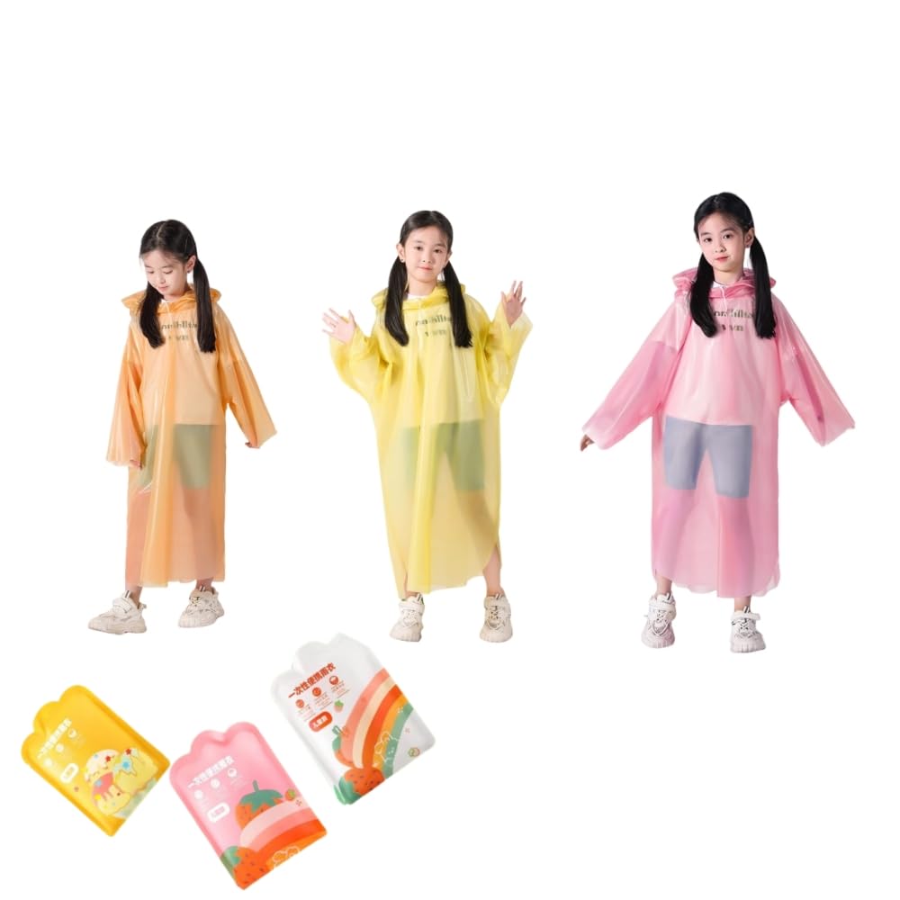 Isabella Moon Unisex Kids Set01 3Pcs 3 Pack Rain Ponchos For Kids Reusable Disposal Thickened Eva Travel Raincoat Jacket With Hoods And Sleeves,Lightweight Capes Ponchos For Kids Outdoor Camping Travel (Set01 3Pcs)