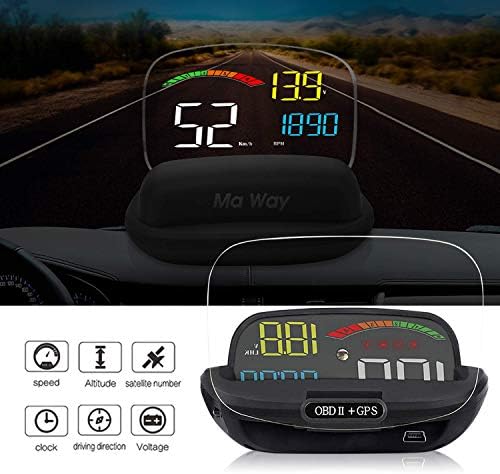 Head Up Display, May Way Car HUD OBD II + GPS Interface, Speedometer KM/h & MPH Speeding Warning Digital Alarm Display Windshield Projector Security Alarm
