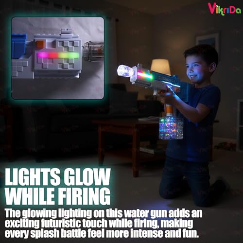Image of VikriDA Automatic Electric Water Blaster with Continuous Firing & LED Lights High-Power Long Range Water Cannon for Kids & Adults Perfect for Beach Trips, Poolside Games & Outdoor Summer Water Play