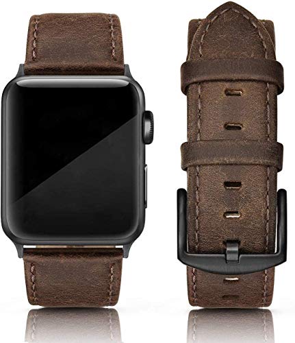 PARMPH Lederarmband kompatibel für Apple Watch 42 mm 44 mm 45mm, echtes Leder Retro Vintage Armband kompatibel mit iWatch Series 7 6 5 4 3 2 1 SE Sports & Edition Herren, Retro Braun