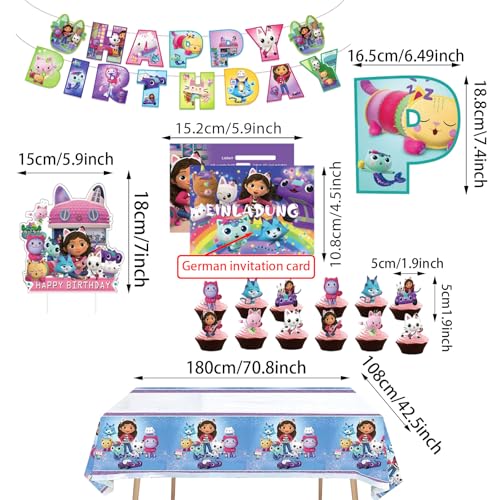 Cartoon themed Mädchen Geburtstag Deko, 66 Stück Kinder Tortendeko Geburtstag set, Enthält banner, Cupcake Topper, Einladungskart, Swirl Decoration, Rosa Latexballon, Tischdecke, Folienballon