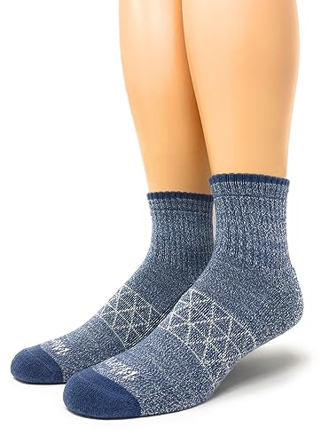 WARRIOR ALPACA SOCKS - All Day - Everyday - Terry Lined - Cushioned - All-Purpose Socks - Unisex (Large, Slate Blue/White - Quarter Crew)
