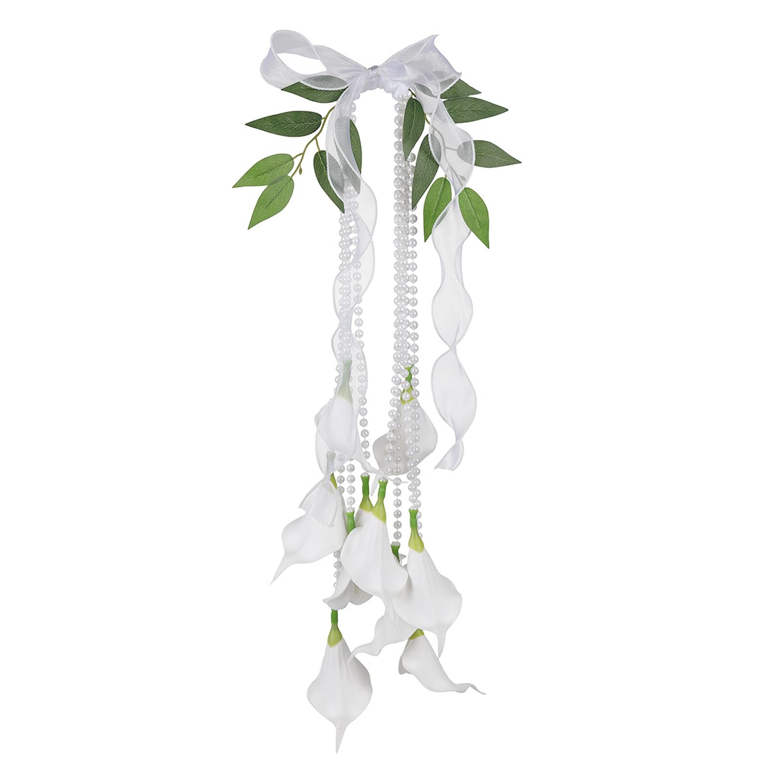 Tsophreniq Luxurious Pearls Embellished White Calla Lilies Bridal Bouquets Ornament Ideal for Weddings and Stylish Home Decoration Russian Fashion Wedding Flowers