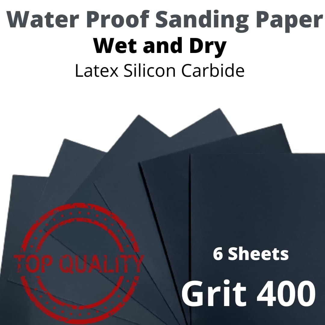 CZ WET and DRY SAND PAPER Grit Size 400 .Pack of 06 Sheets of Latex Silicon Carbide sanding paper Paper Size - 23 cm X 28cm 1