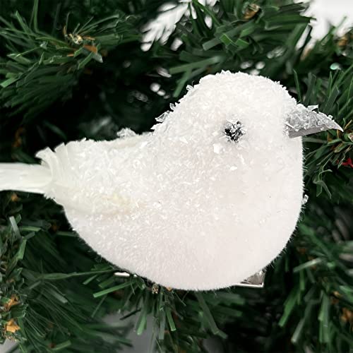 Artificial Feather Doves, 6-Pack Cardinal Birds with Clips, Glitter & Foam for Christmas Tree & Home Decor — view 4